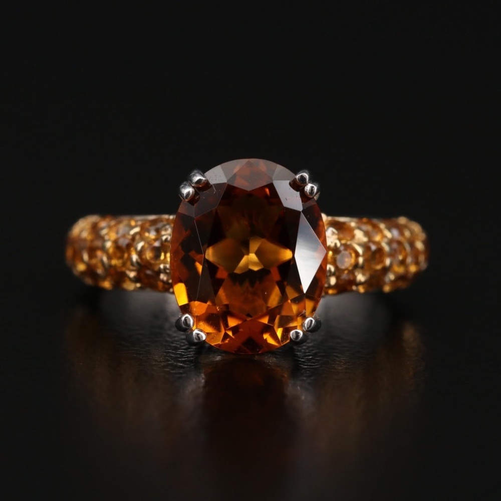 Vintage Amber Citrine Sterling Silver Pave Ring 5